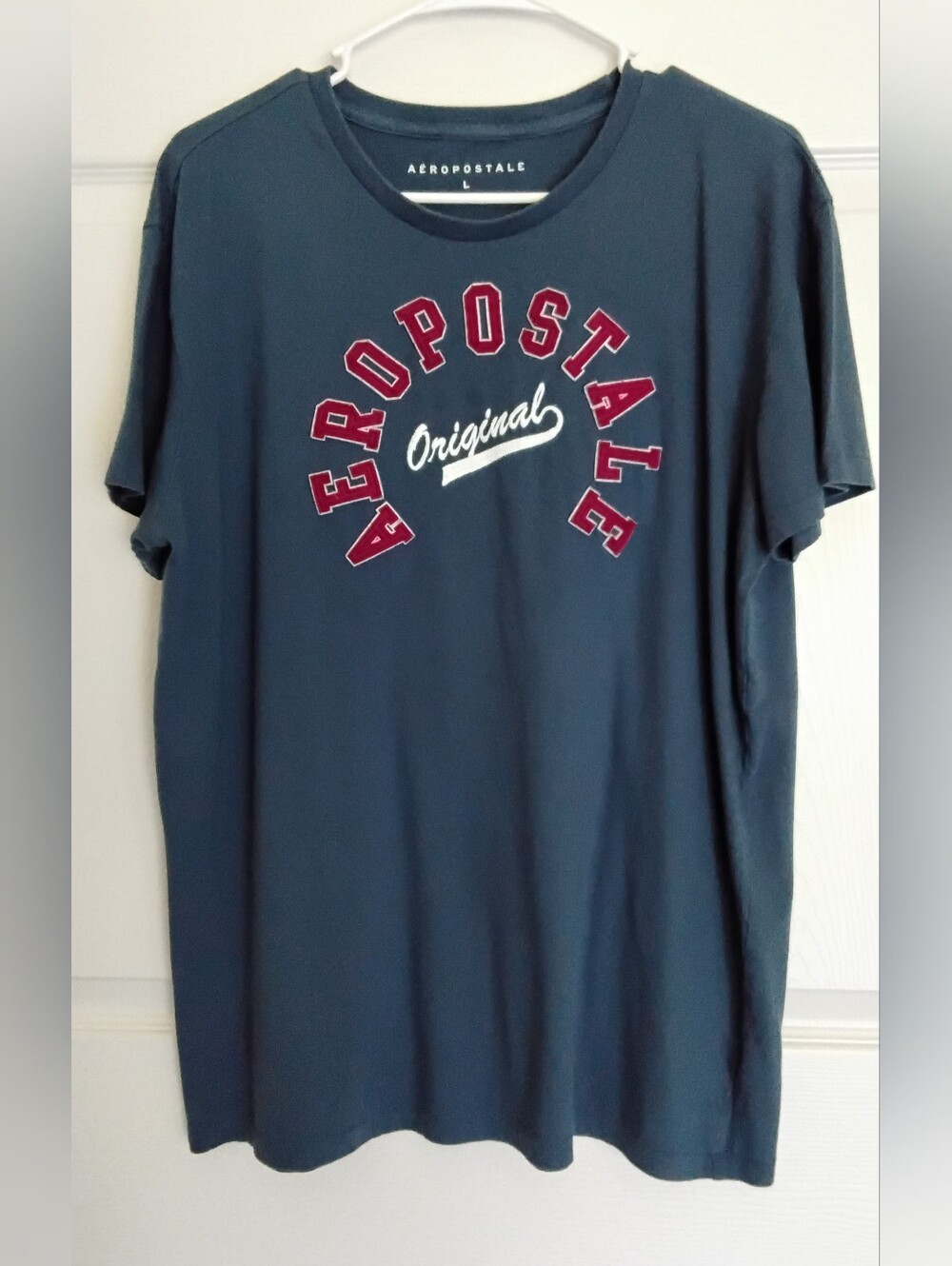 Aeropostale Men's Dark Blue Tee with Red & White Logo